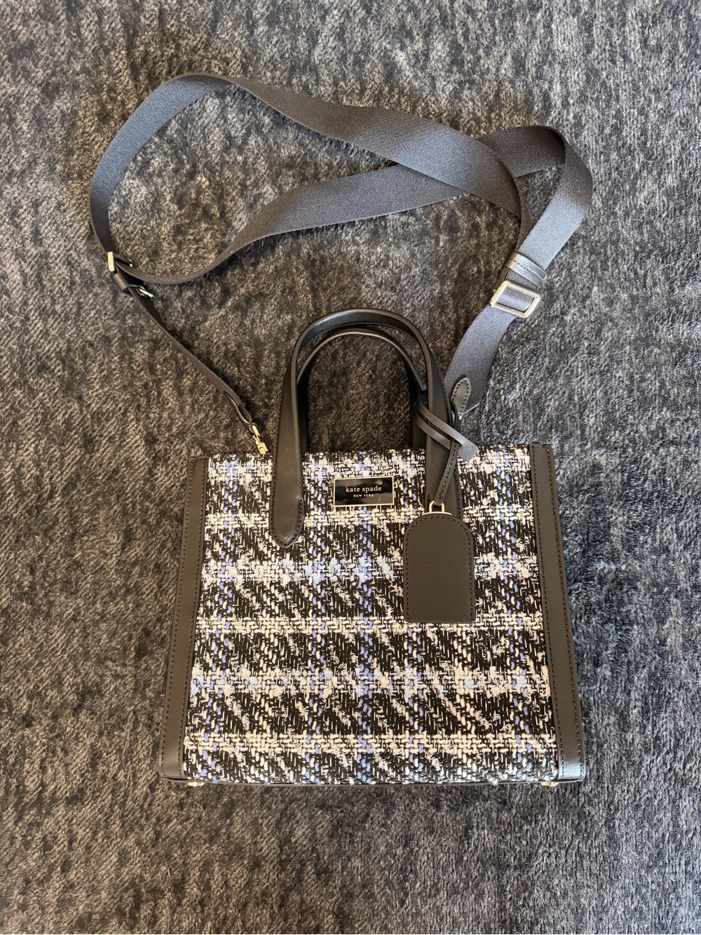 NEW kate spade Black, White & Silver Tweed Tote with Adjustable Crossbody Strap